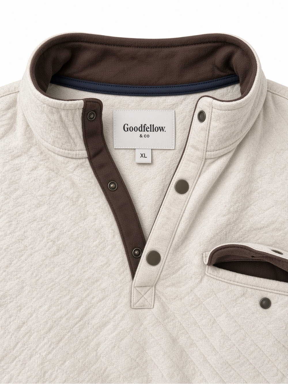 Goodfellow & Co Cream Quilted Pullover with Brown Trim